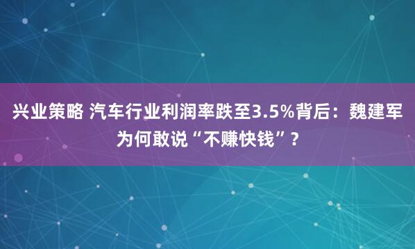 兴业策略 汽车行业利润率跌至3.5%背后：魏建军为何敢说“不赚快钱”？